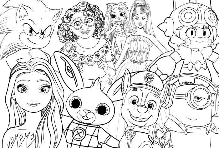 Animated characters coloring pages