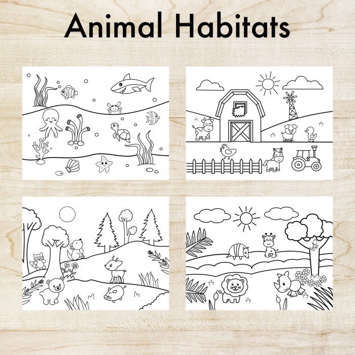 Animal habitat coloring sheets