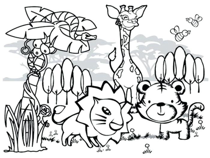 Jungle animals coloring sheet