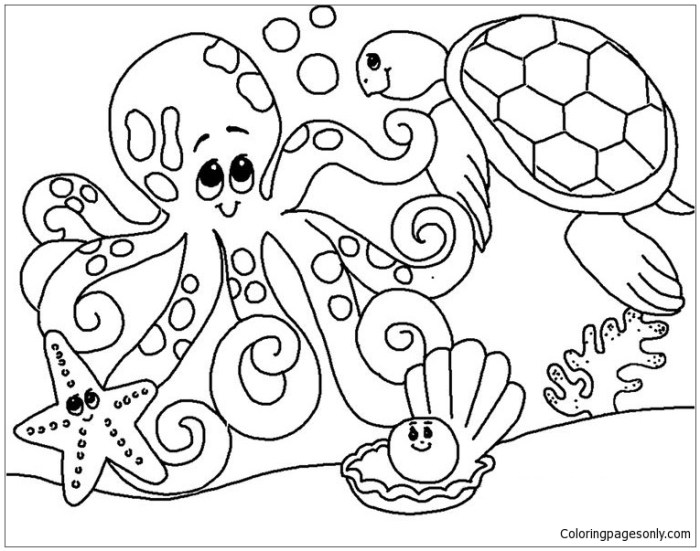 Coloring page of ocean animals