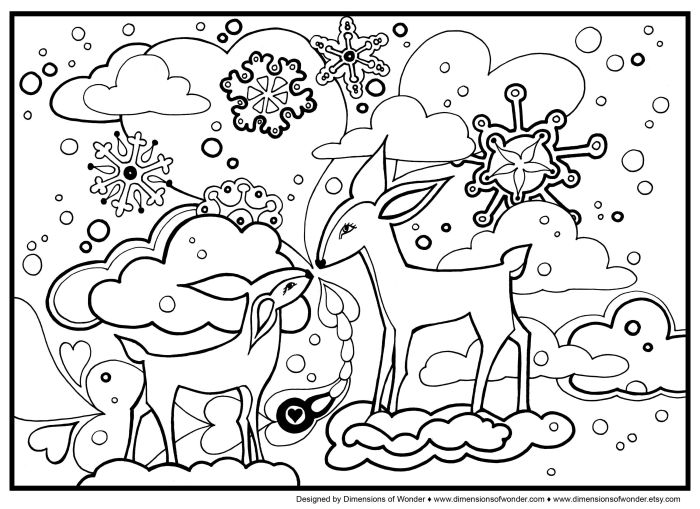 Animals in winter coloring page