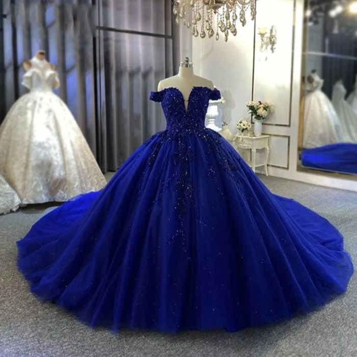 Blue and white wedding dress