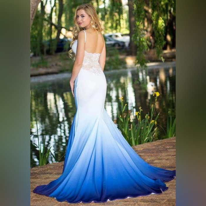 Blue and white wedding dress